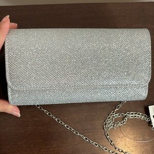 Silver Sparkle Glitter clutch evening bag NWT